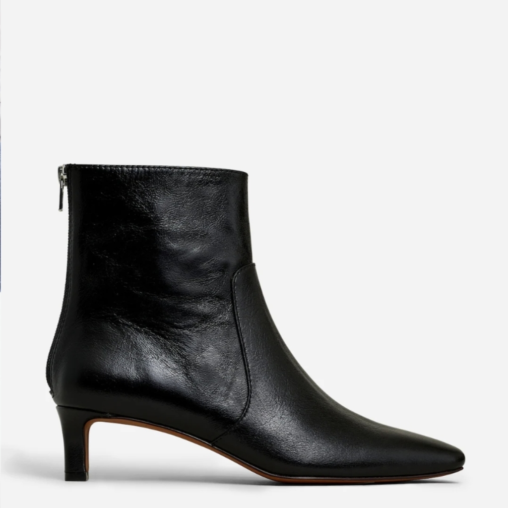 Nwob Madewell The Dimes Kitten-Heel Boots Black Crinkle Leather Size 5 Nn026